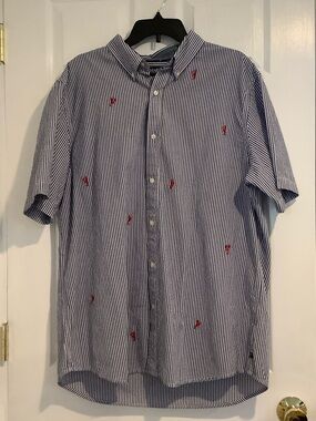 NWT CHAPS Men’s 100% Cotton Searsucker Embroidered Lobster Nautical Shirt XL